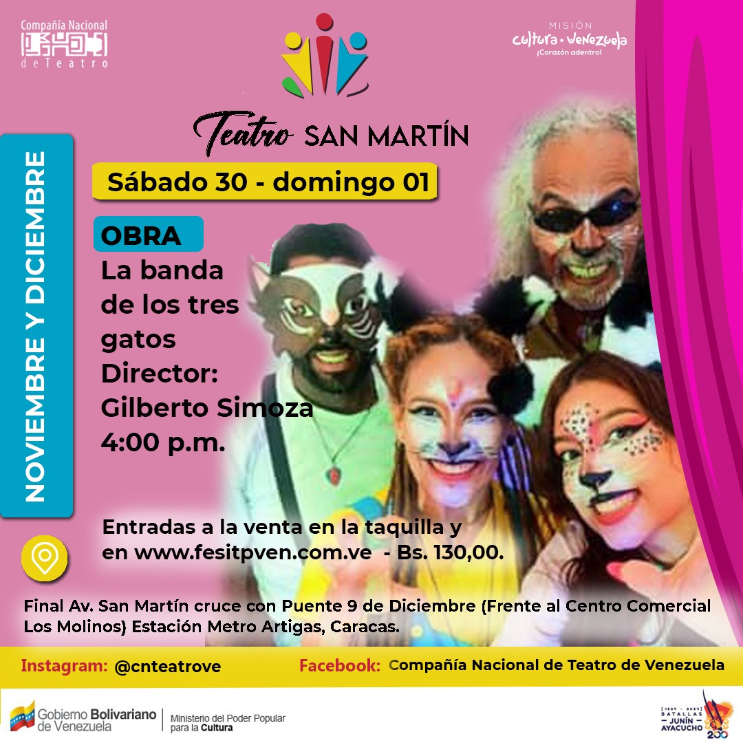 Obras infantiles “La banda de los tres gatos” y “Mágica Navidad” ofrecerán funciones en el Teatro San Martín este fin